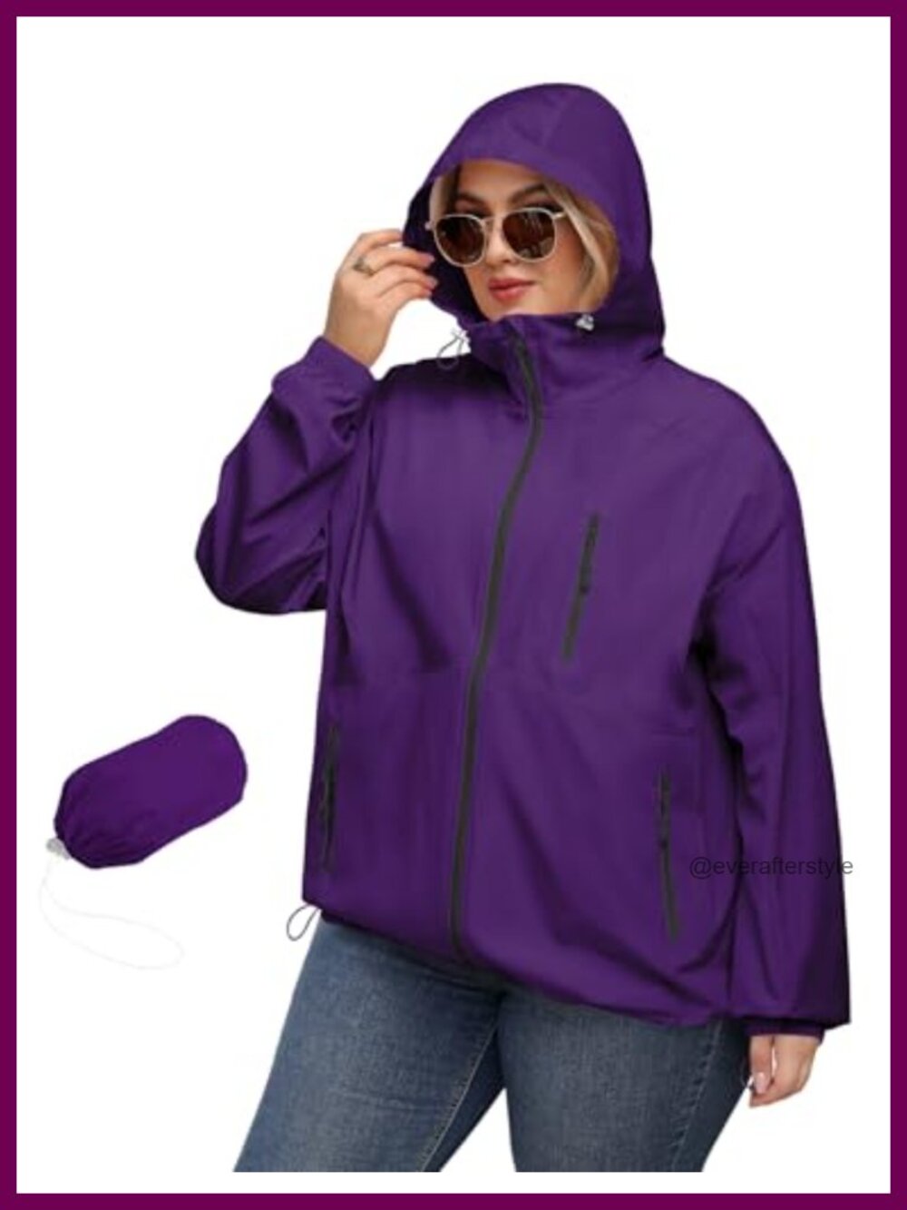 Plus Size Waterproof Rain Jacket with Hood Windproof Breathable Outdoor